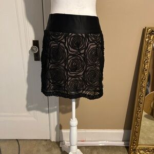 Vintage Charlotte Russe Black Lace Rosettes and Cream Satin Skirt Size L